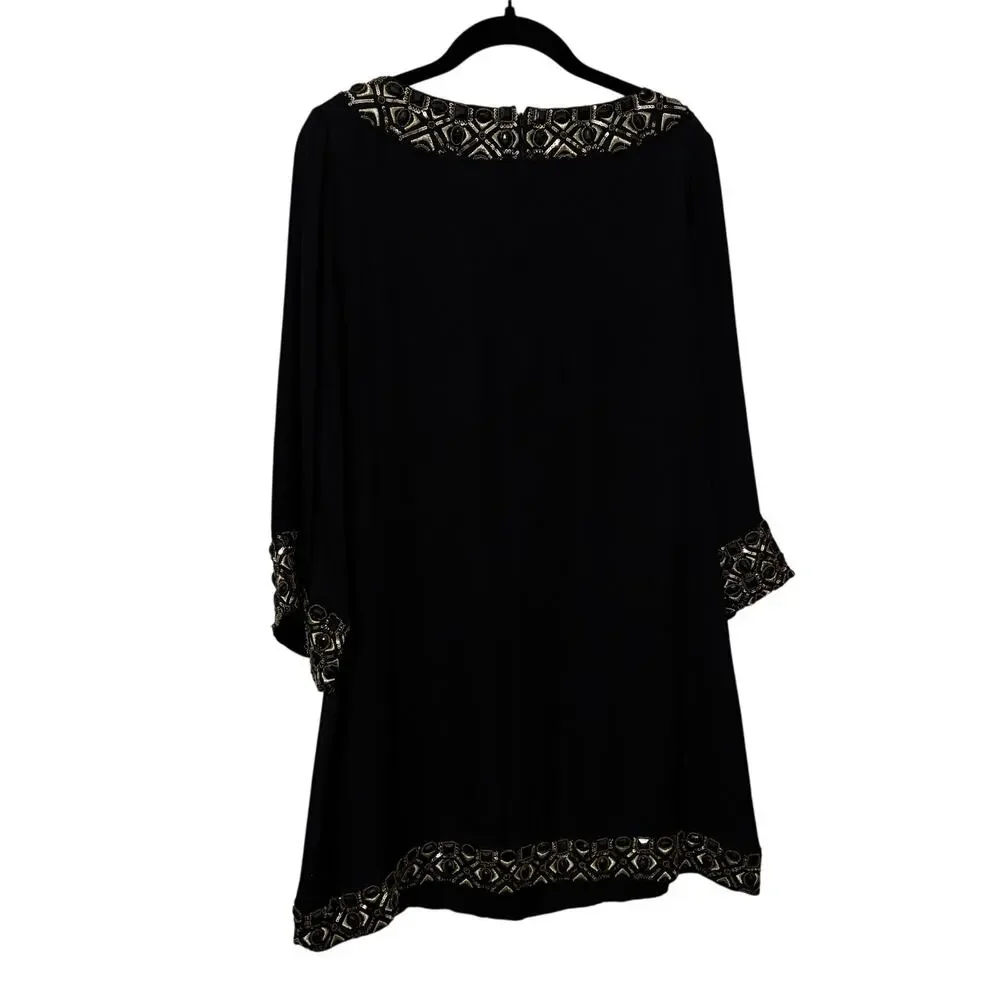 Alice + Olivia Black Gold Sequins Silk Mini Dress Size Medium